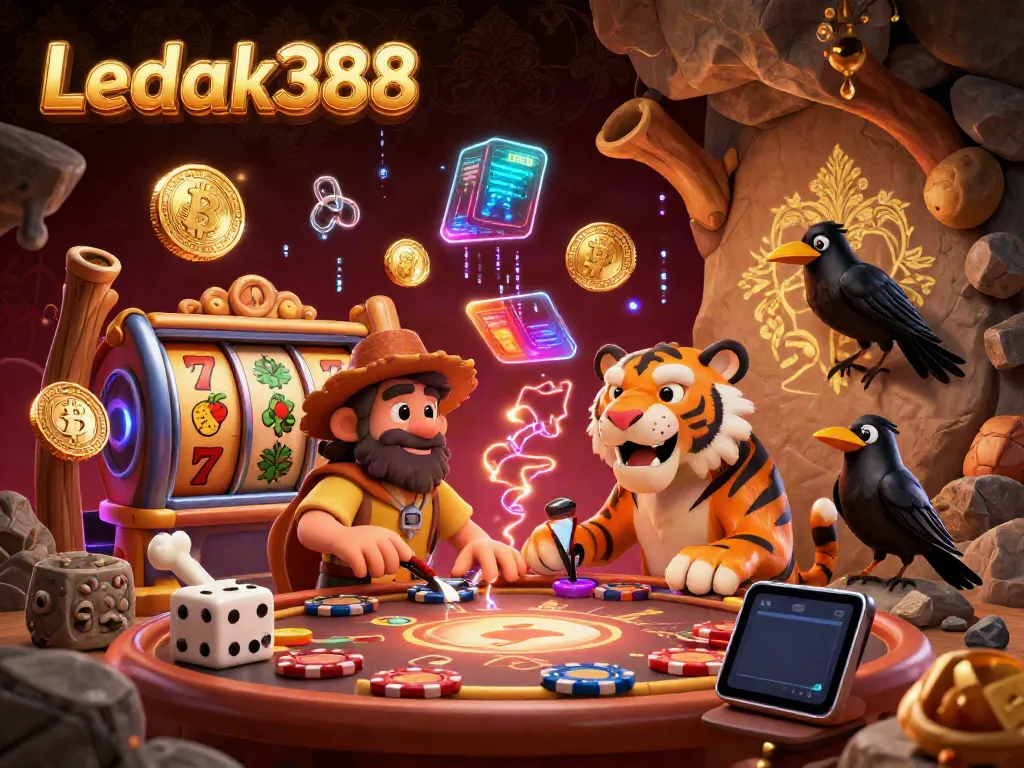 Experience thrilling wins at Ledak388's vibrant casino with a lively prehistoric theme!