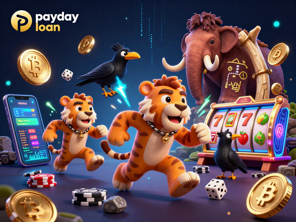 Experience thrilling gameplay with a payday loan concept, featuring a vibrant prehistoric casino scene.