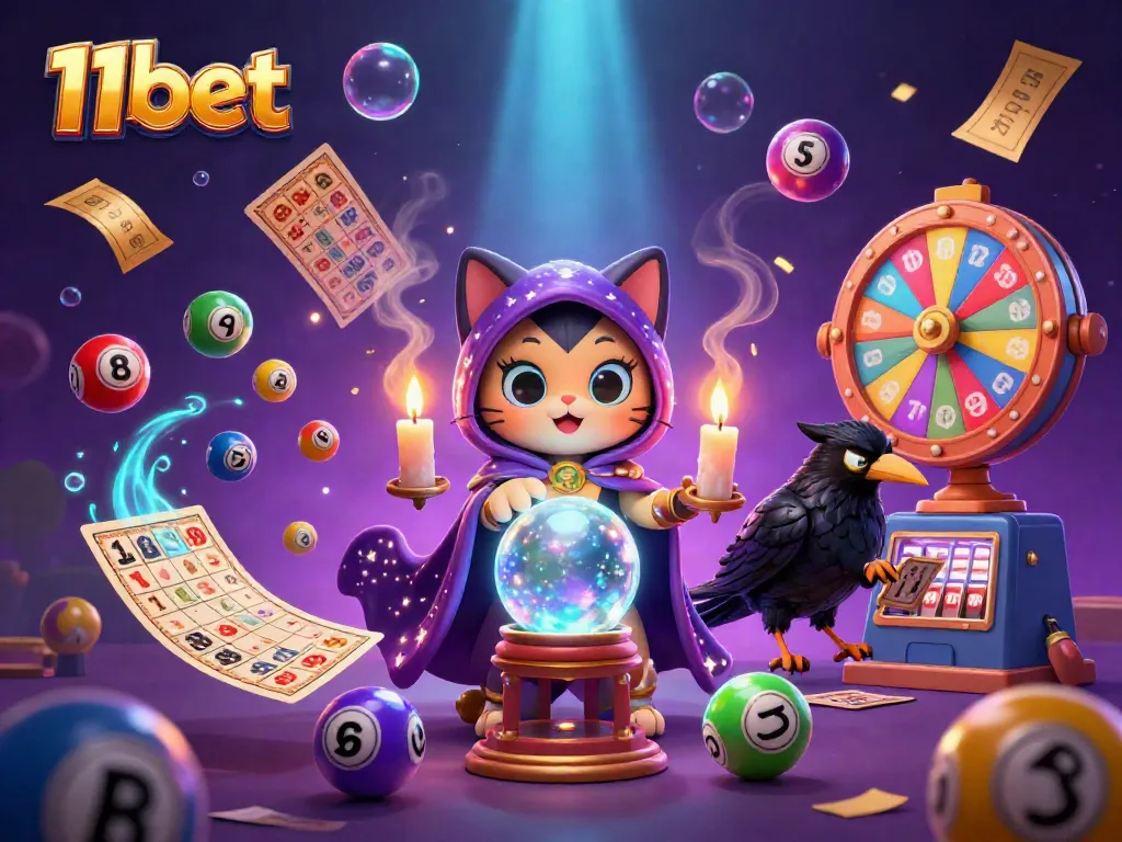 Experience the magical world of 11bet with a tarot-card dealing raven and a fortune teller cat.