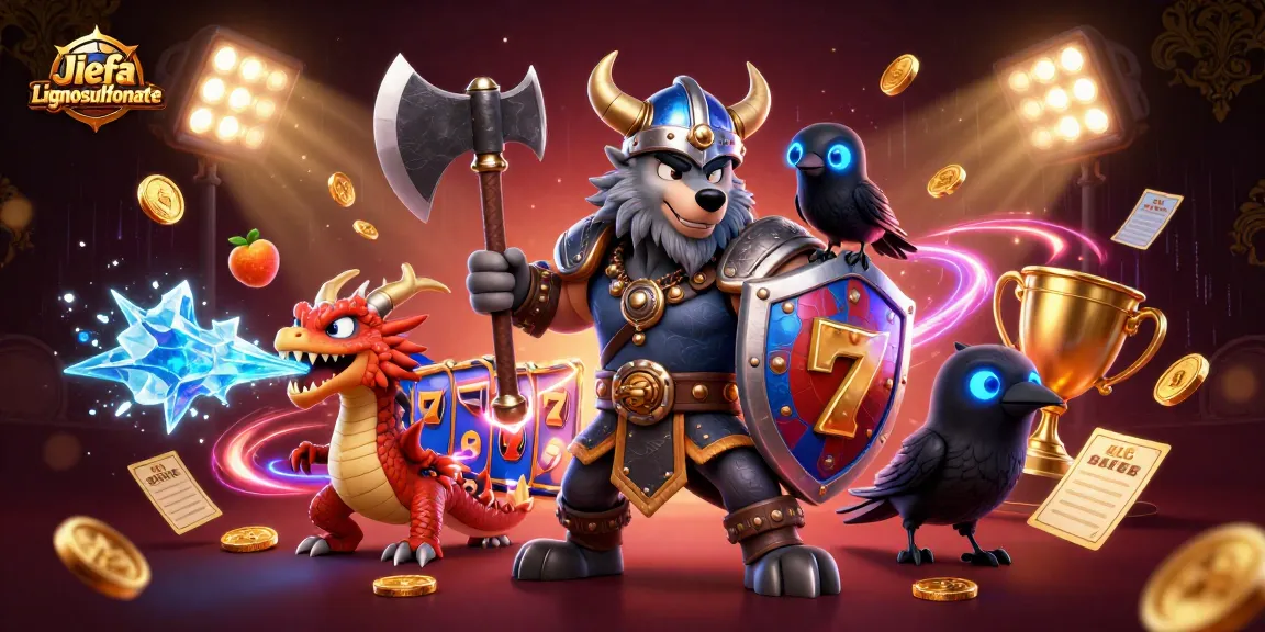Engage in thrilling casino fun with Jiefa Lignosulfonate's vibrant 3D Viking scene featuring slot reels.