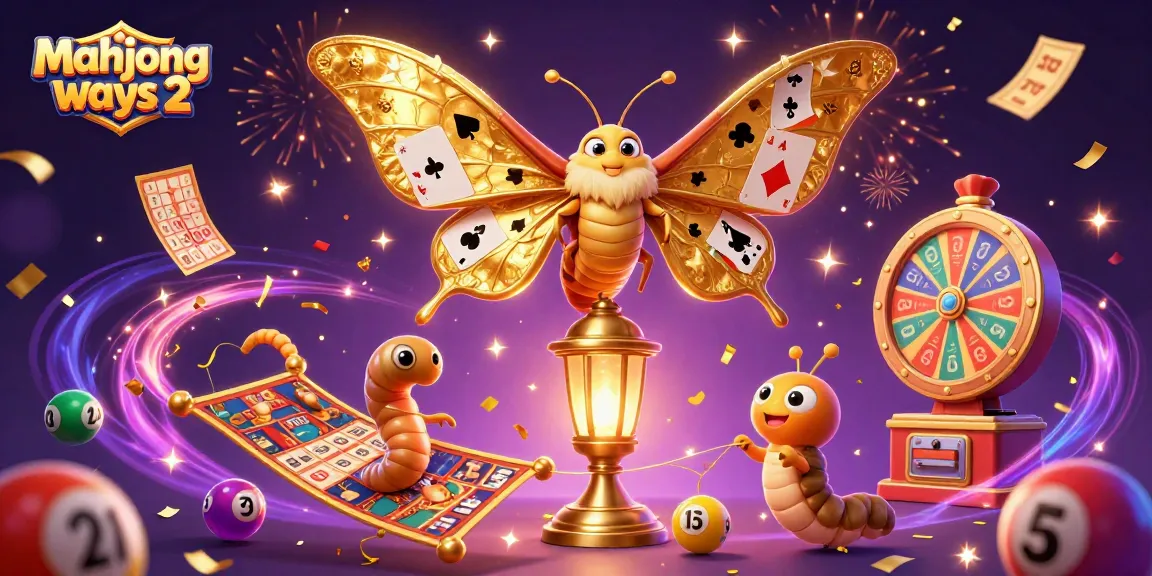 Engage in Mahjong Ways 2 with vibrant casino scenes, showcasing golden tickets, spinning wheels, and dynamic casino energy.