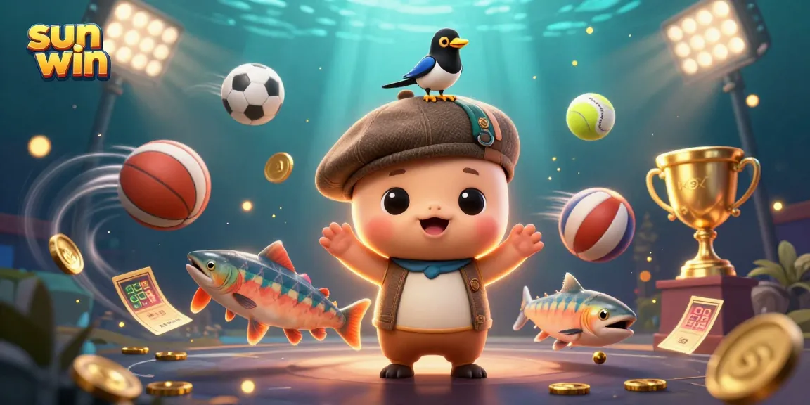 Experience sun win excitement with a cute Nessie and friends amidst dynamic sports betting elements.